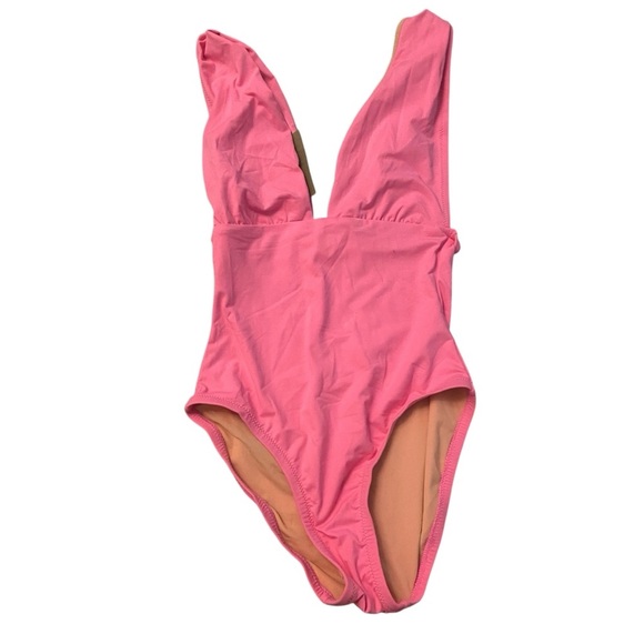 JCrew Plunge Neckline One Piece Swimsuit E8329 Pink Sz 0 NEW - Picture 2 of 3